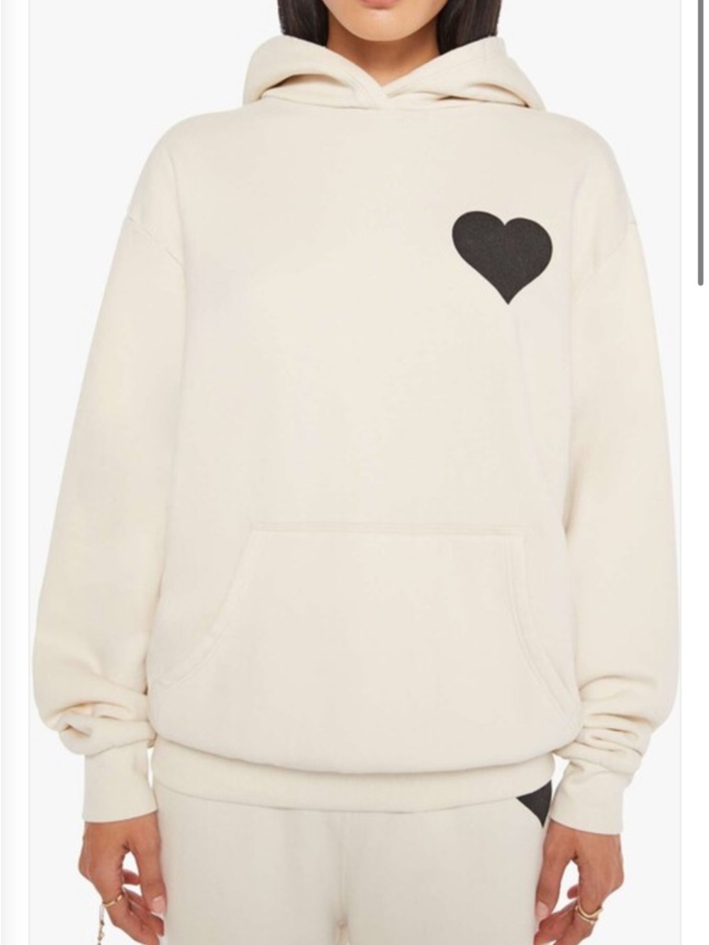 SPRWMN Cream Heart-Print Hoodie Sweatshirt